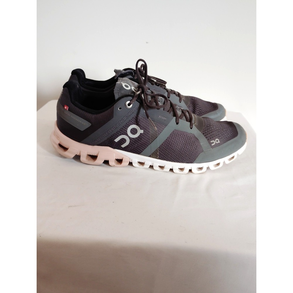 On Cloudflow Women 10 Rock Rose Gray Pink Running Shoes Lightweight Mesh Sneaker